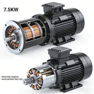 Dual-model cutaway view of 7.5kW electric forklift motors, showing internal copper windings and components against a plain white background.