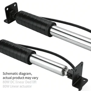 Side front view of two 80W DC linear actuators with stainless steel rods, against a plain white background.
