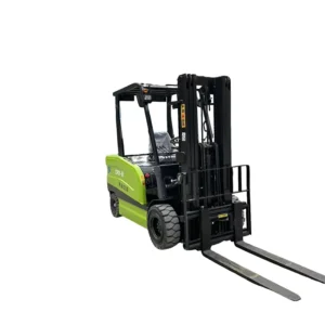 Right side view of a green CPD-35 3.5 ton electric forklift against a plain white background.