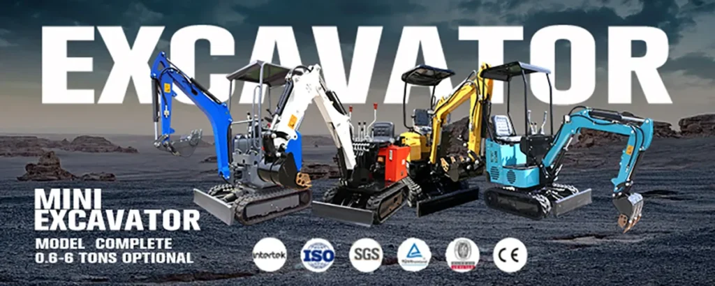 A banner showing a range of colorful mini excavators with the text 'MINI EXCAVATOR'.