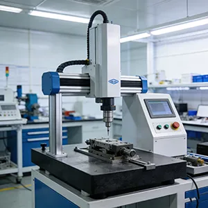 A CNC precision testing machine operating in a clean laboratory environment.