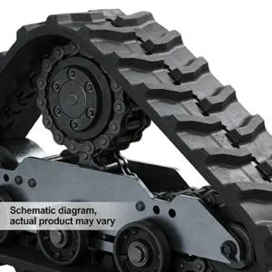 Close-up view of a heavy-duty rubber track system for a robotic lawn mower, showing the drive sprocket and track lugs, against a plain white background.