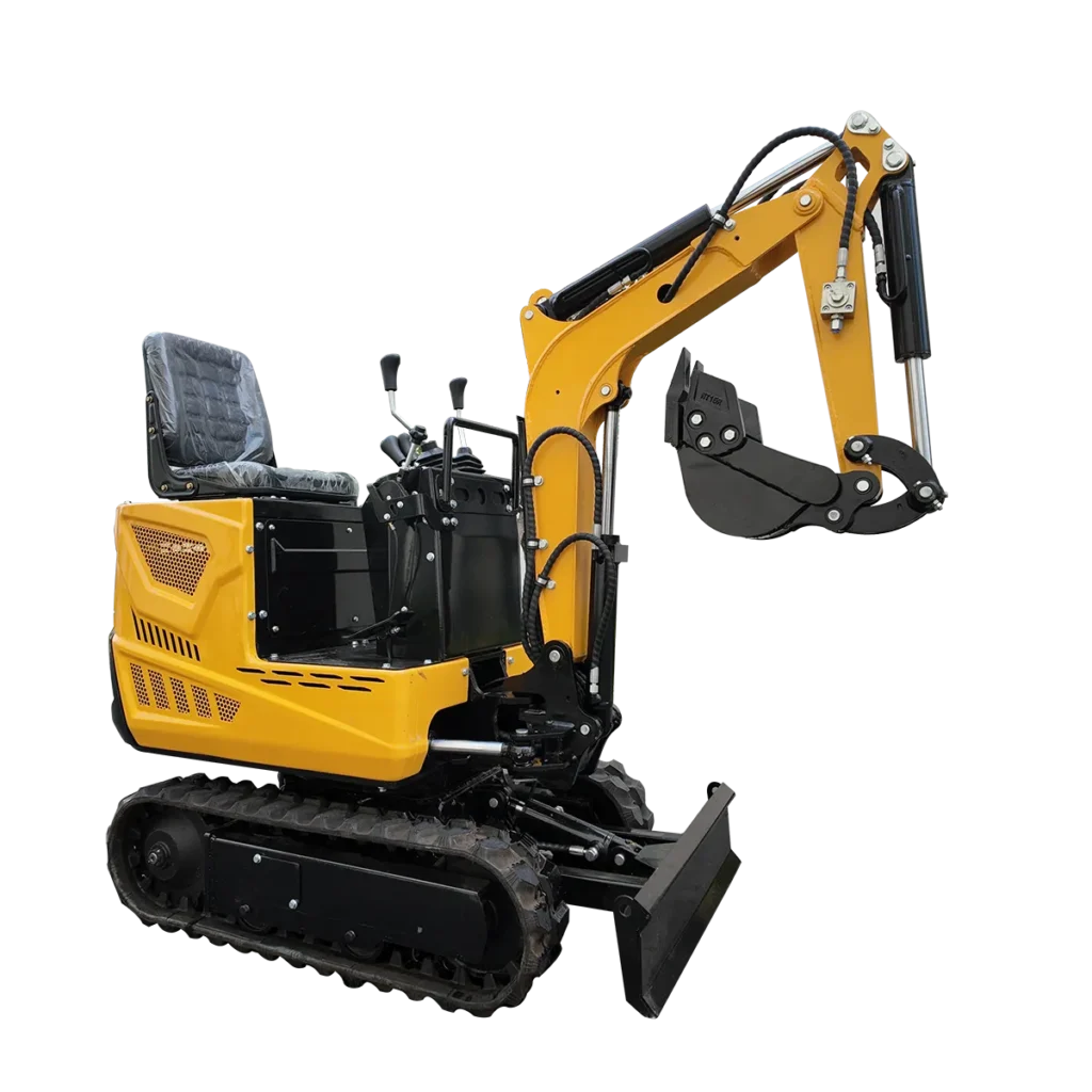 An SN06 compact mini excavator on a white background, front view.