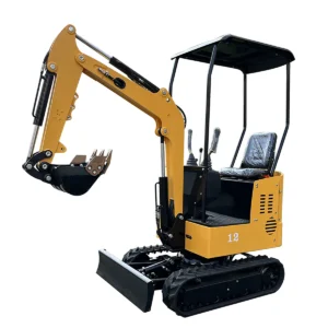 A 1.2 ton yellow mini excavator with an open canopy, displayed on a white background.